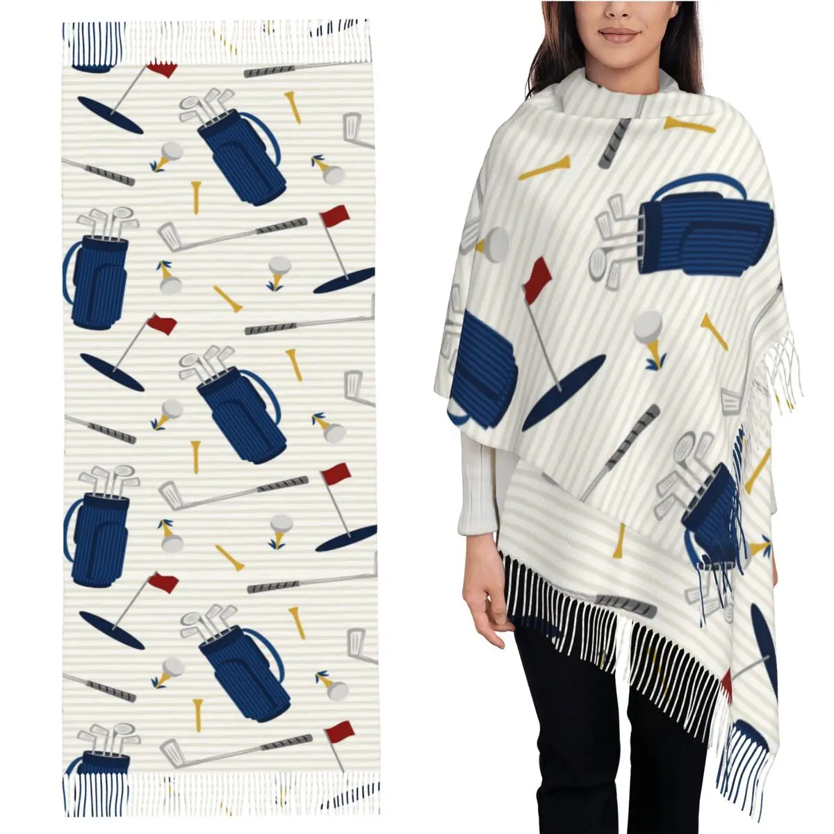 

Tee Time - Golfing - Клюшки для гольфа и футболки Шарф Шарфы с кисточками Женские мягкие теплые шали и накидки Большая осенне-зимняя шаль