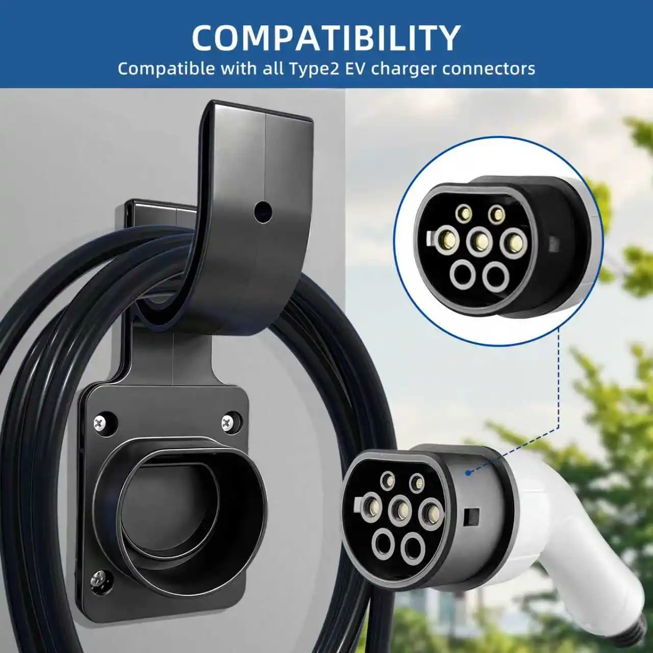 EVqiaoyi Type 2 EV Charger Holder Charging Cable Hook Wall Mount Holster Dock for IEC 62196-2 Charging Stations