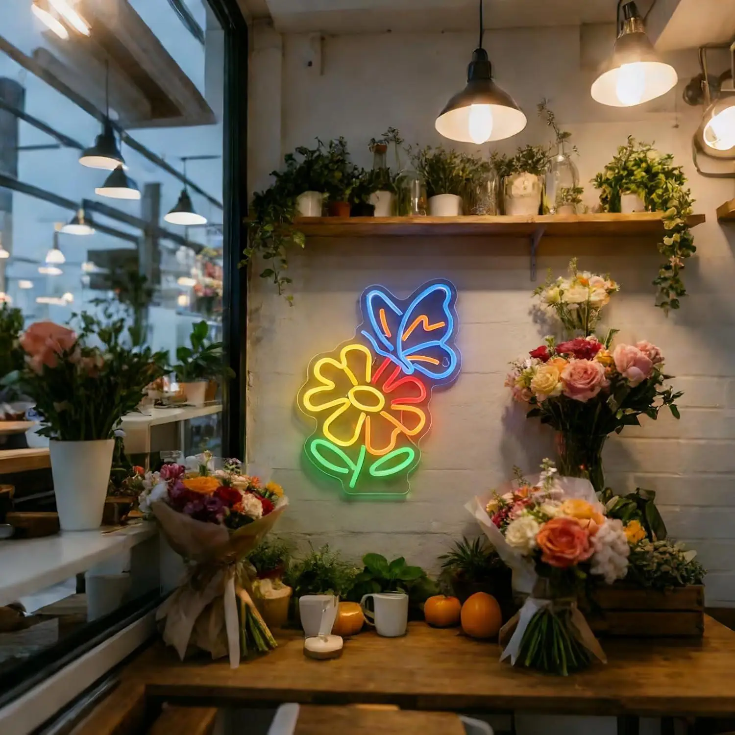 Flower And Butterfly Neon Sign USB LED Neon Lights For Living Room Bedroom Florist Shop Coffee Bar Party Wall Decoration Gifts