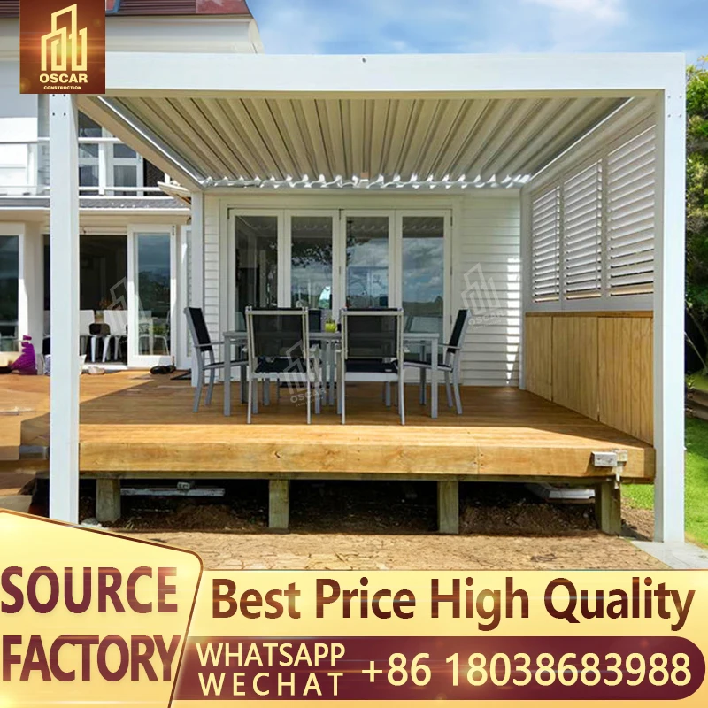 

Bioclimatic Motorized Aluminium Pergola Adjustable Outdoor Leisure Patio Gazebo with Waterproof Louvered Roof for shading