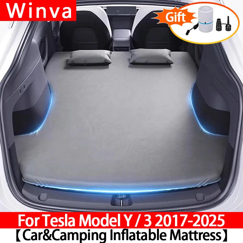 

Надувной надувной матрас для Tesla Model Y и Model 3 2017-2025, надувная автомобильная дорожная кровать из специальной замшевой ткани для кемпинга