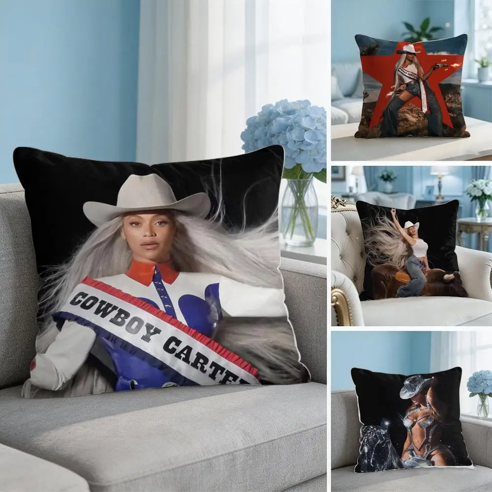 Singer B-Beyonce Cowboy Cushion Cover Soft Short Plush Throw Pillow Cover Hidden Zipper Cutecore Sofa Bedroom Home Decor
