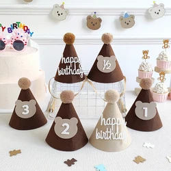 Birthday Hat Kids Brown Coffee Bear Hat 1st 2nd 3rd Year Old Baby Cap The First One 2 3 Year Birthday Party Supplies Photo Props