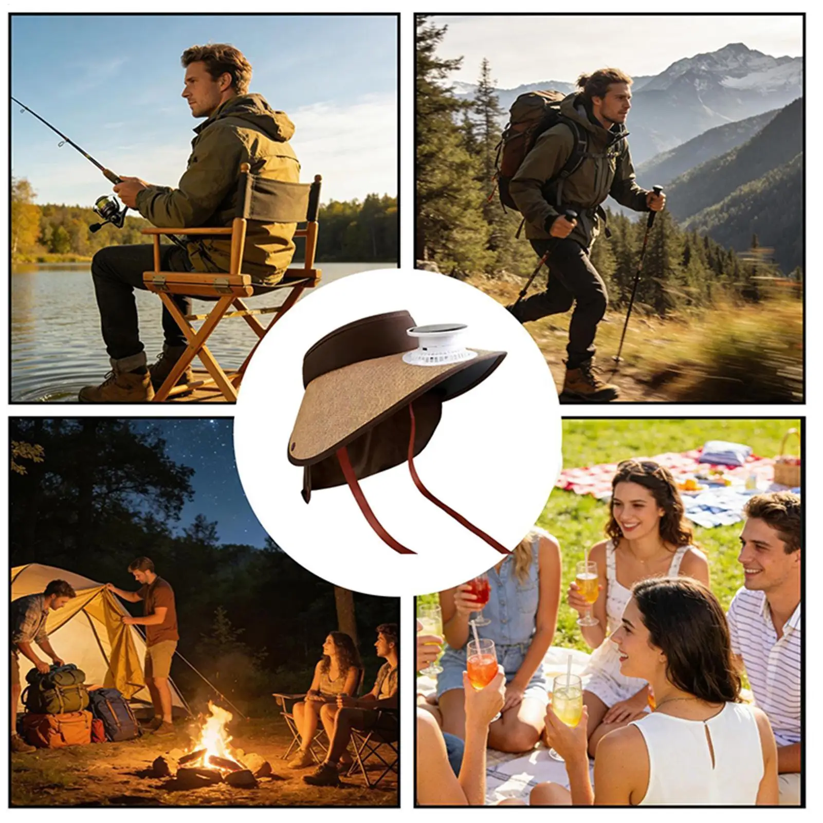 

Шляпа с вентиляторами на солнечной энергии, широкими полями, защитой от УФ-излучения UPF 50, охлаждающая, для рыбалки, пляжа и кемпинга