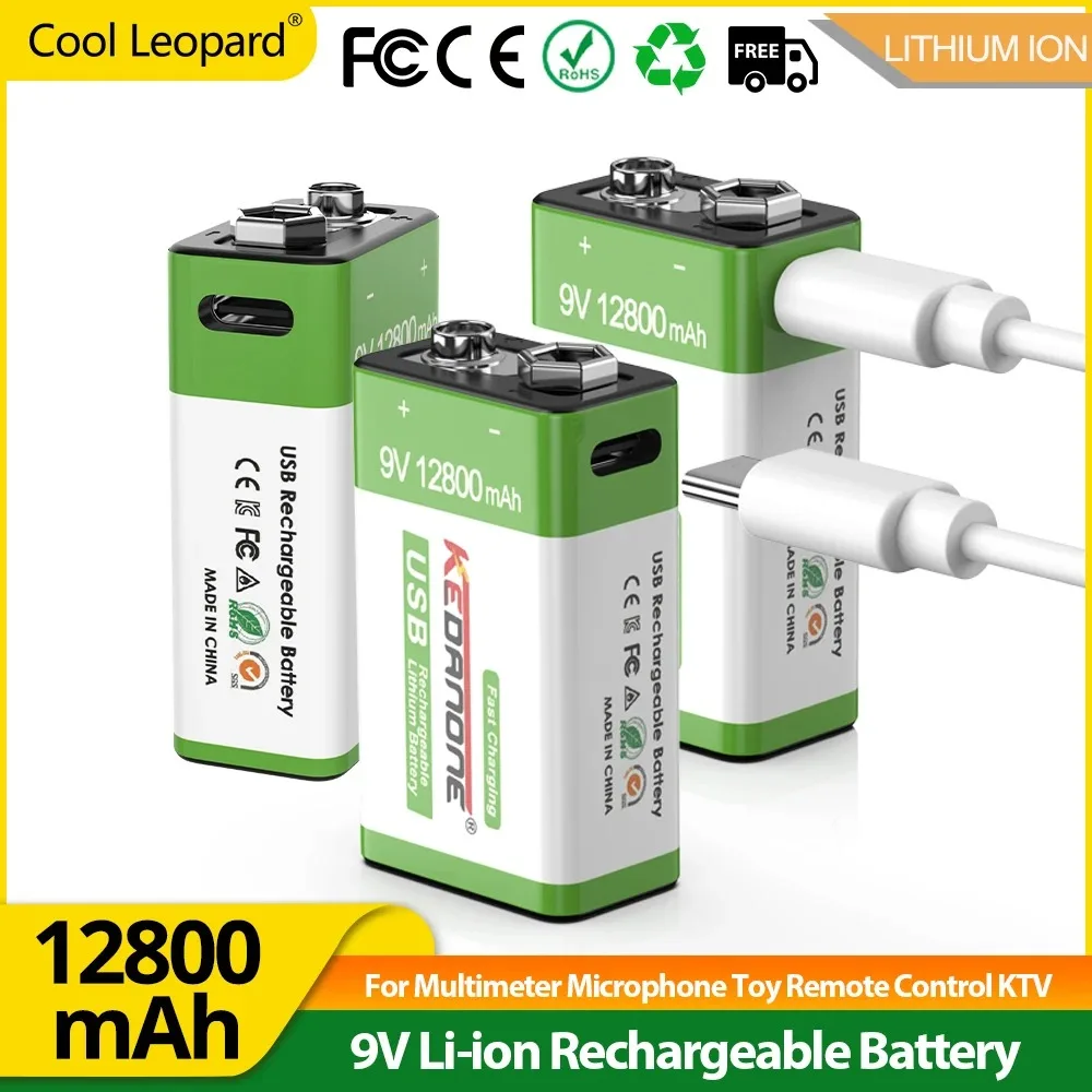 

New9V Rechargeable Battery Lithium Li-ion 9 Volt 6F22 Ni-MH Ni MH 9V Crown Battery for Multimeter KTV Microphone Metal Detector