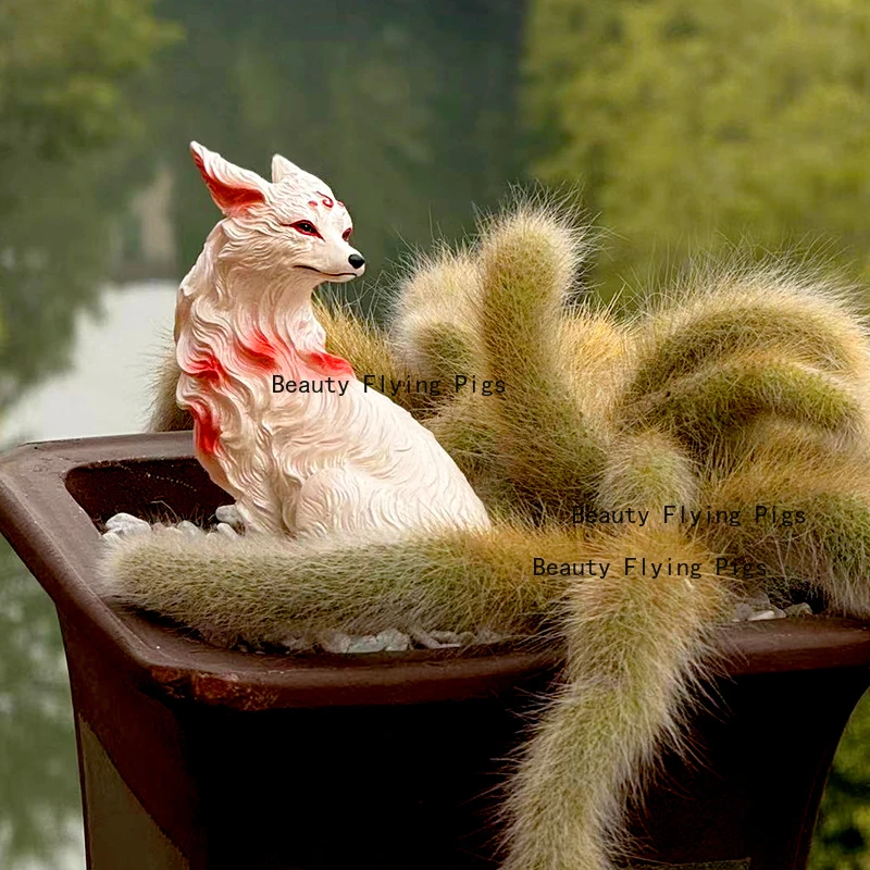 Resin Nine Tailed Fox Ornament Small Fox Sculpture Ornament Resin Animal Handicrafts Home Decoration Fox Desktop Decor