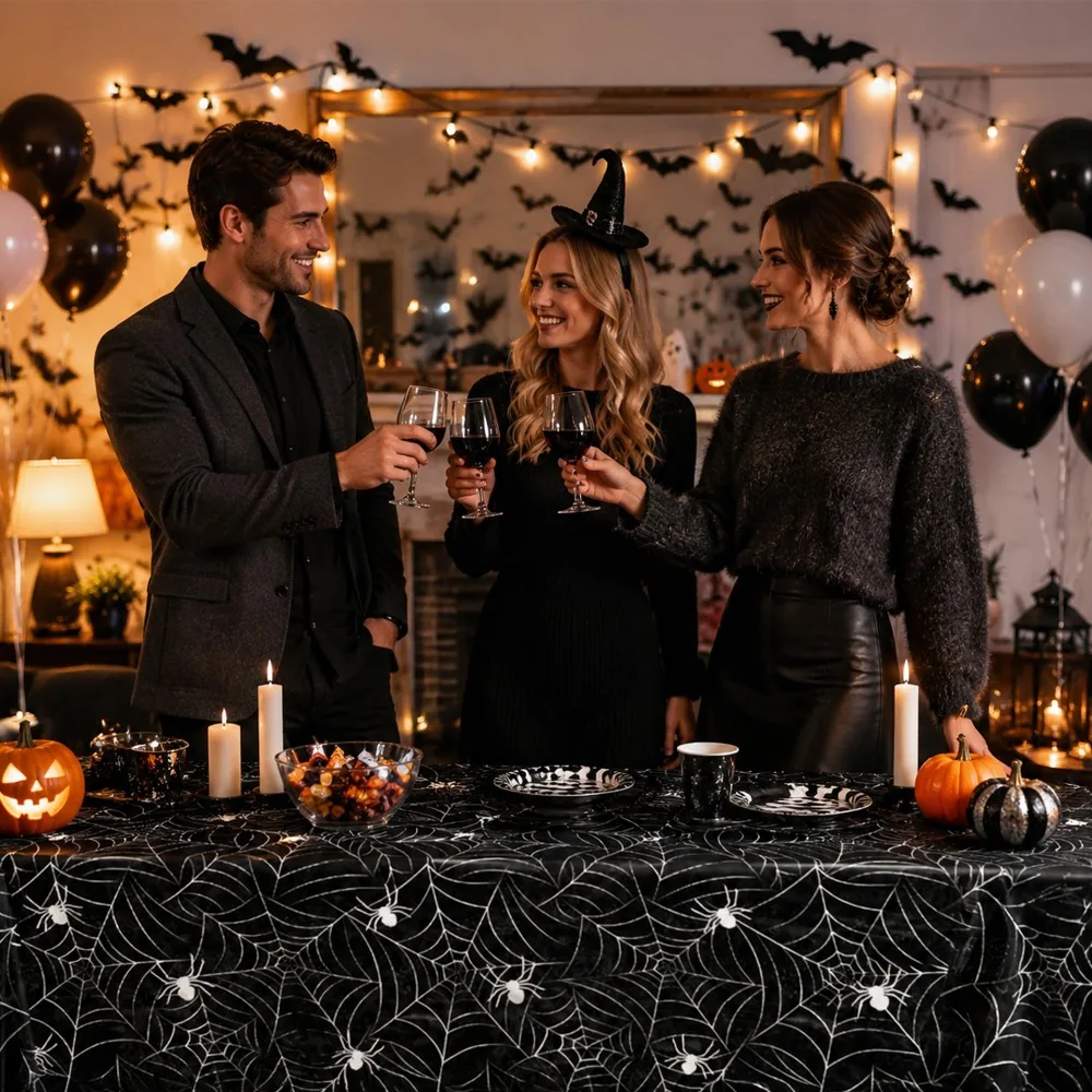 Plastic Halloween Disposable Spider Web Tablecloth Stain-resistant Oil-resistant Cobweb Party Tablecloth Waterproof Rectangular