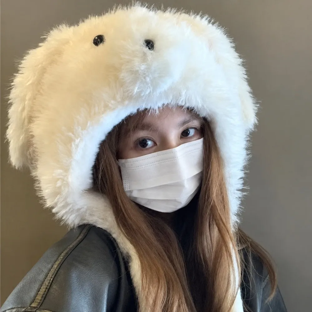 New Moving Ears Winter Hat Warm Thickened Dog Ear Hat Fluffy Cartoon Animal Pullover Cap For Women