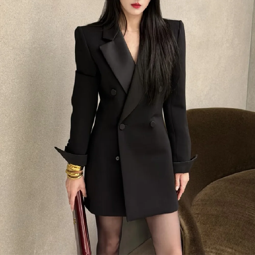 2026 Winter Women's Suit Jacket, Satin Double-Breasted Commuter Women's Outerwear, Y2K New Fashion Versatile Slim-Fit Coat bra