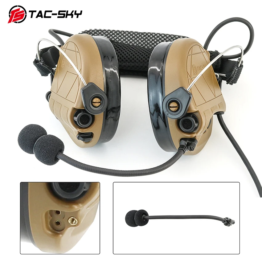 TS TAC-SKY TAC-302 Rear-Pendant Headset for Tactical Communications, Noise-Canceling Hearing Protection with Silicone Ear Muffs