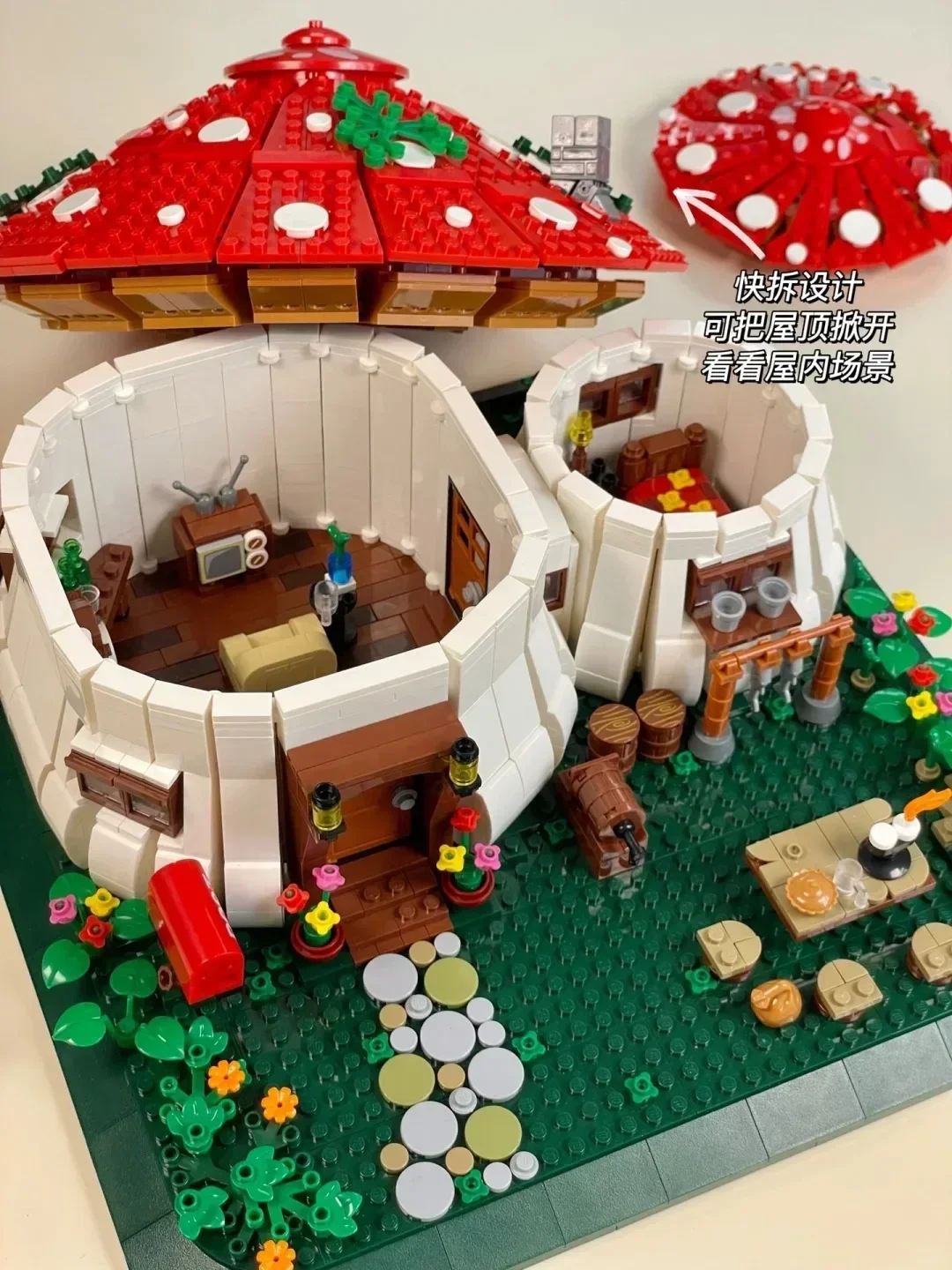 Märchen Pilz Haus Bausteine MOC Dorf Architektur Micro Mini Montieren Ziegel Mädchen Kinder Geburtstag Geschenke