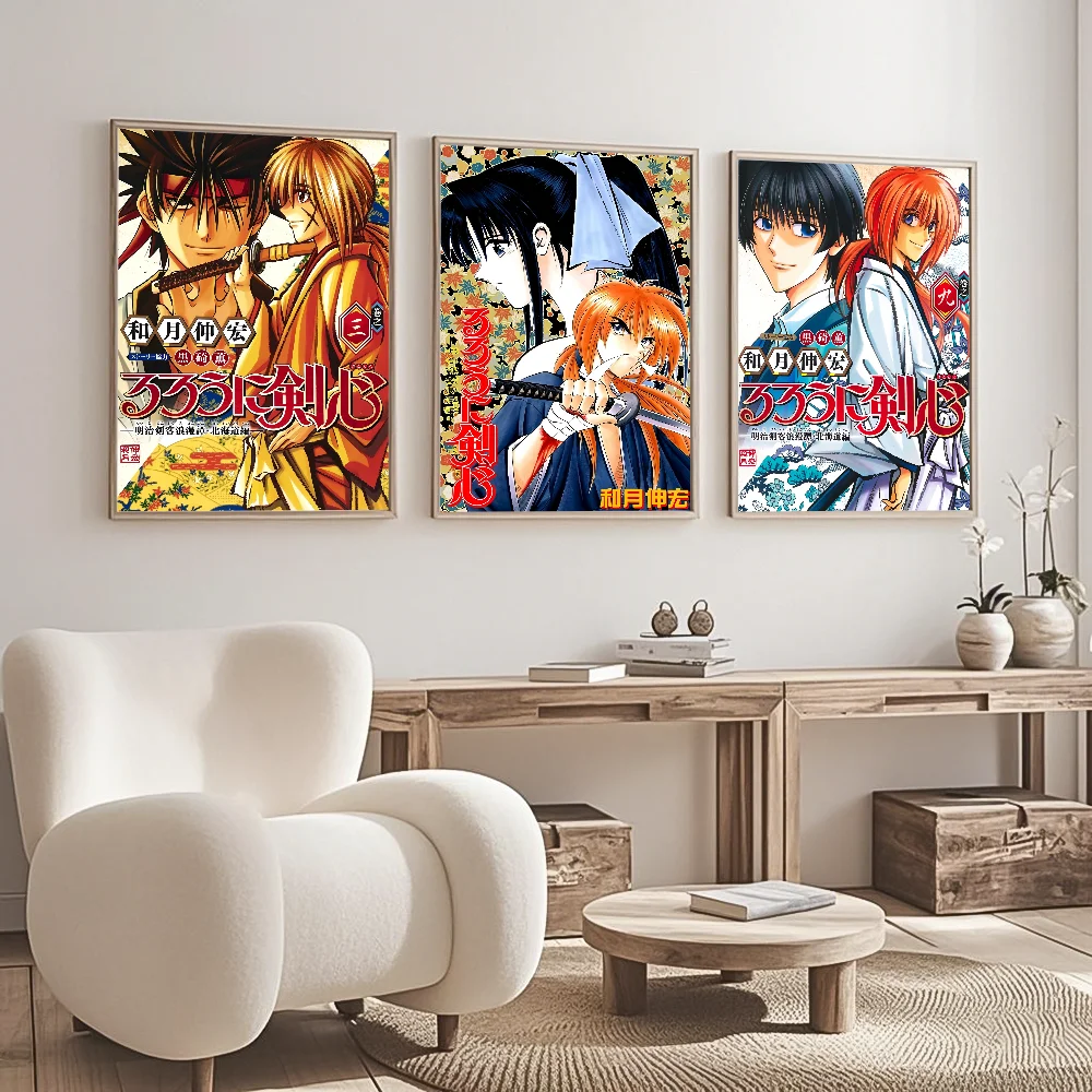 Classic Japanese Anime R-Rurouni Kenshin Poster Waterproof Wall Art Sticker For Bar Living Room Vintage Decor High Quality Print