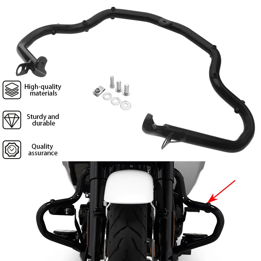 Black Motorcycle Front Engine Guard Crash Bar Iron Alloys For Harley Touring Street Glide CVO/SE FLHXSE 2023 2024 2025 2026