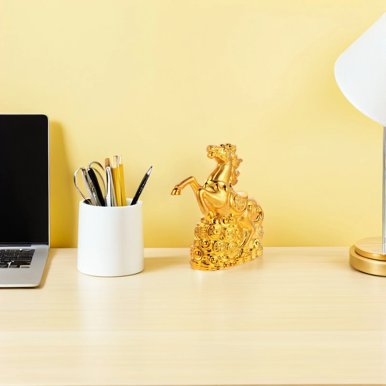 

Ceramic Zodiac Horse Money Bank Gold Glazed Animal Coin Holder for Home Office Decor Chinese New Year Gift Small Horse Statue