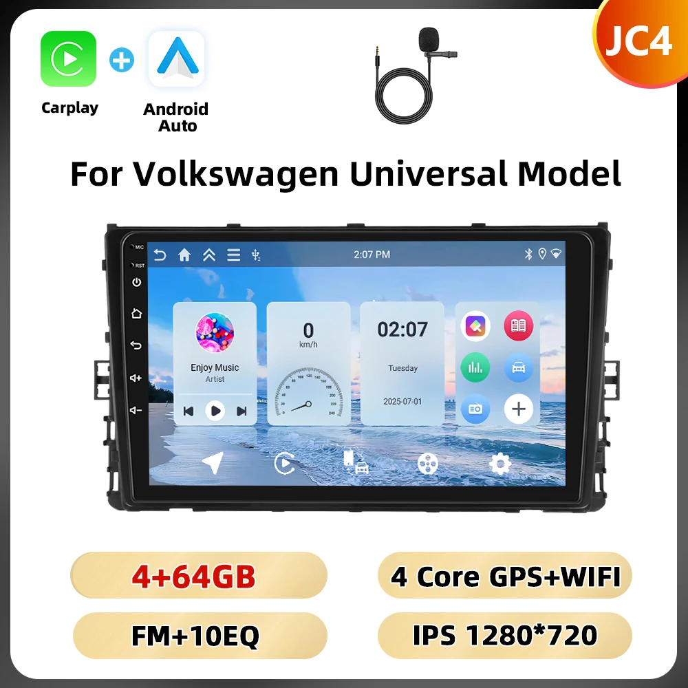 Podofo 9 '' Qualcomm Autoradio Voor Volkswagen Lavida Plus 2023/Polo 2017-2021/Transporter 2015-2019 Carplay Android Auto WIFI 4G