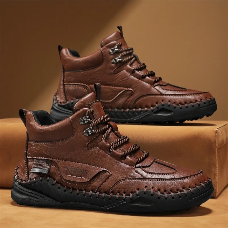 

Men Casual Shoes PU Lace Up Flat Bottom Comfortable Non Slip High Top Men Shoes