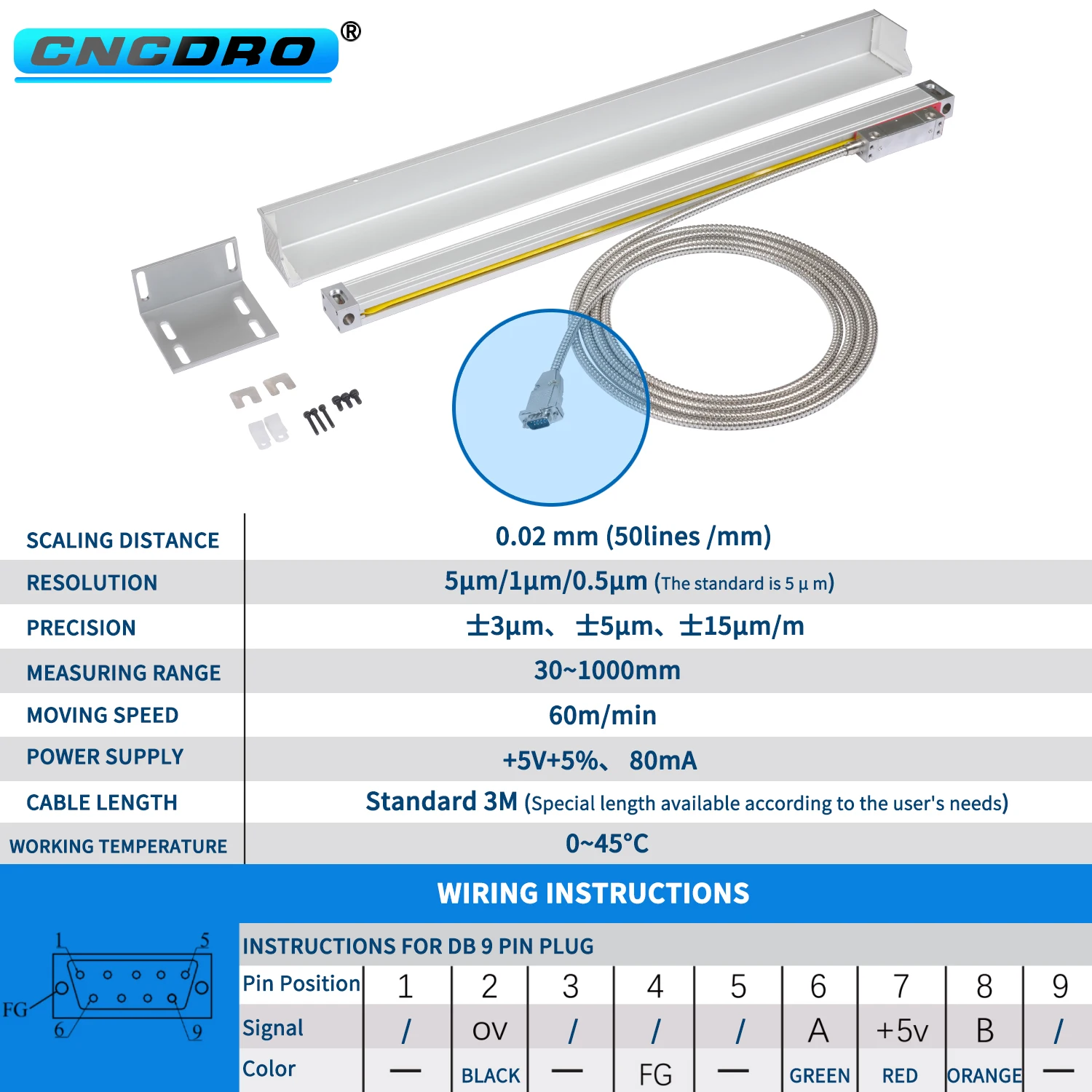 KA Series Linear Optical Scale 50-1000mm Range 0.5um 1um 5um Resolution CNC Lathe Mill High Precision Measurement Sensor Tool