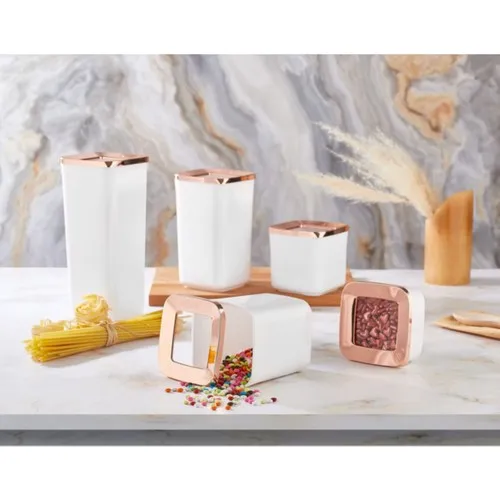 Kitchen Chef Square Lux Storage Container White-Copper Cover-5li Set