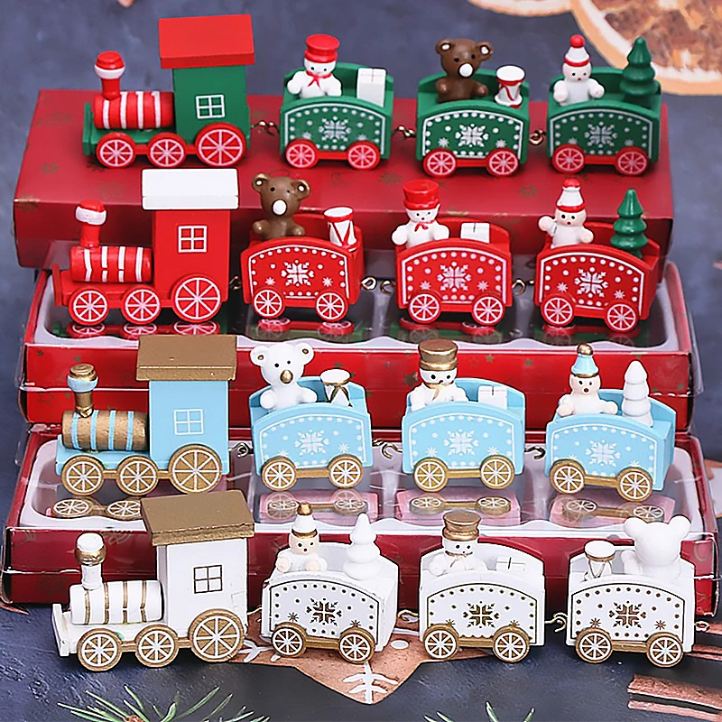 Plastic Christmas Train Ornaments Merry Christmas Decoration for Navidad Happy New Year Home Table 2024 Xmas Children Toys Gifts