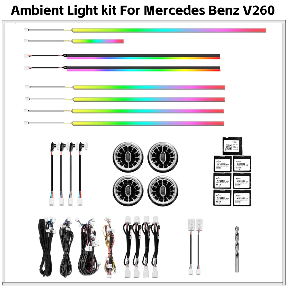 

APP Control 64 Colors Air Vent Ambient Light for Mercedes V Class W447 Vito V260 2014-2023 Interior Atmosphere Strip Upgrade Kit