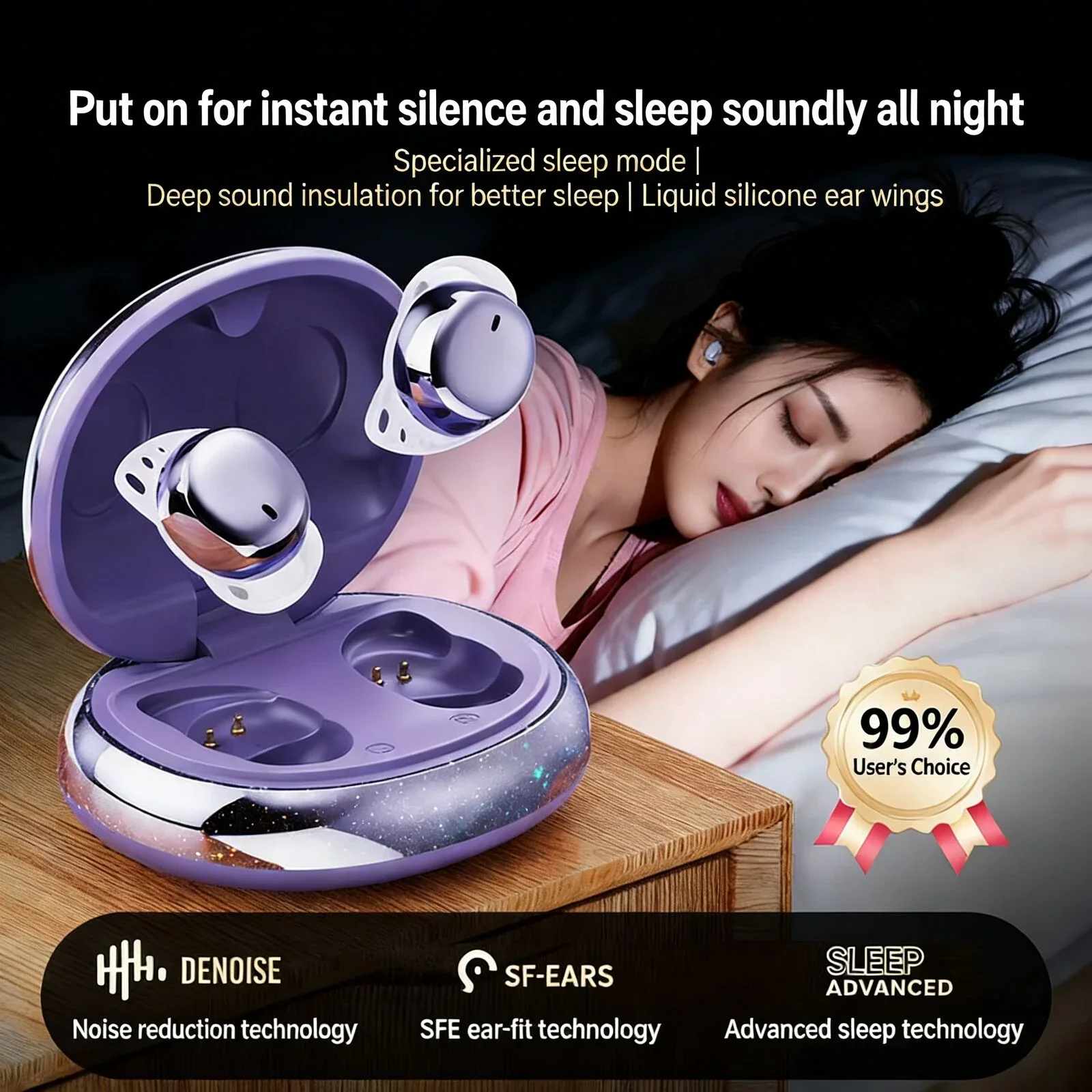 

Starry Sky Mini Sleep Bluetooth Earbuds Noise Canceling HiFi Stereo Stylish Decorative Lights Extra-Long Battery for Music Relax