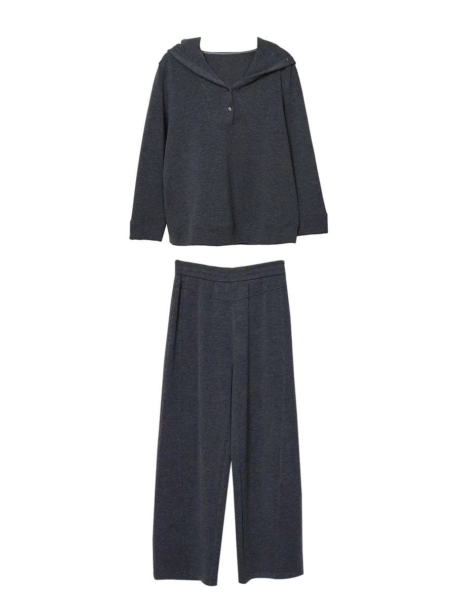 

Свободный удобный комплект с капюшоном на подкладке Fce, повседневные брюки V Ne для женщин больших размеров, осенний ансамбль Faion, повседневная одежда