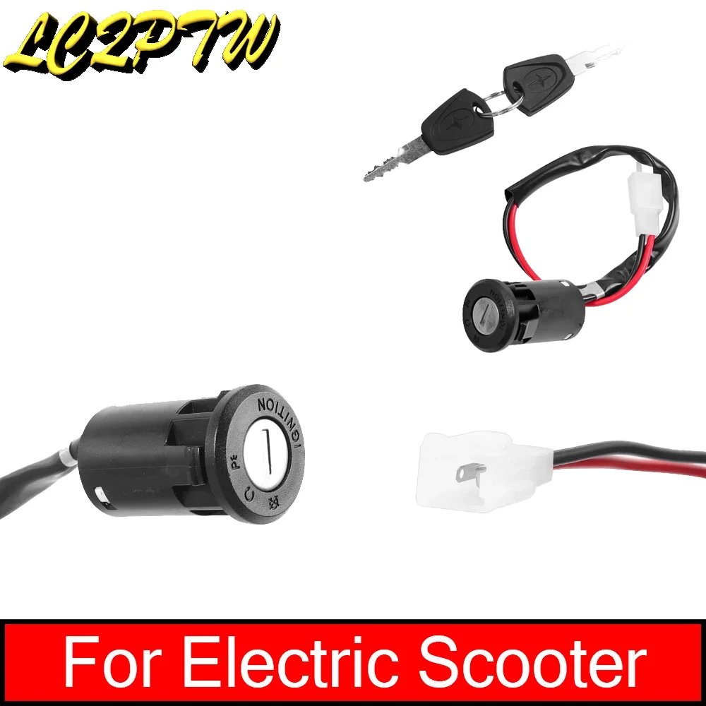 Universal 2-Wire Ignition Switch Lock with Keys & Wire for Electric Scooter Tricycle Kick Scooter Assembly Accessories Parts