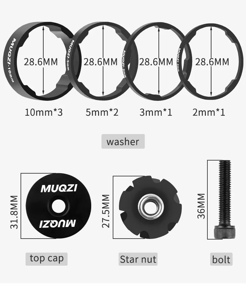 Headset-Abstandshalter-Kit 28,6mm Fahrradgabel-Unterlegscheibe mit Vorbau-Deckel MTB Rennrad Zubehör – Detail 2