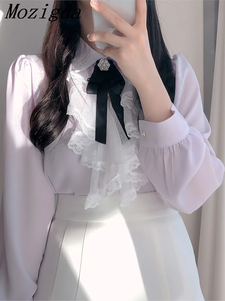 

Spring Summer Lace Sweet Shirt Women Blouse Ruffles Cute Bow Tie Ladies Tops Blouses Vintage Japan Korea Chic Roupa Feminina