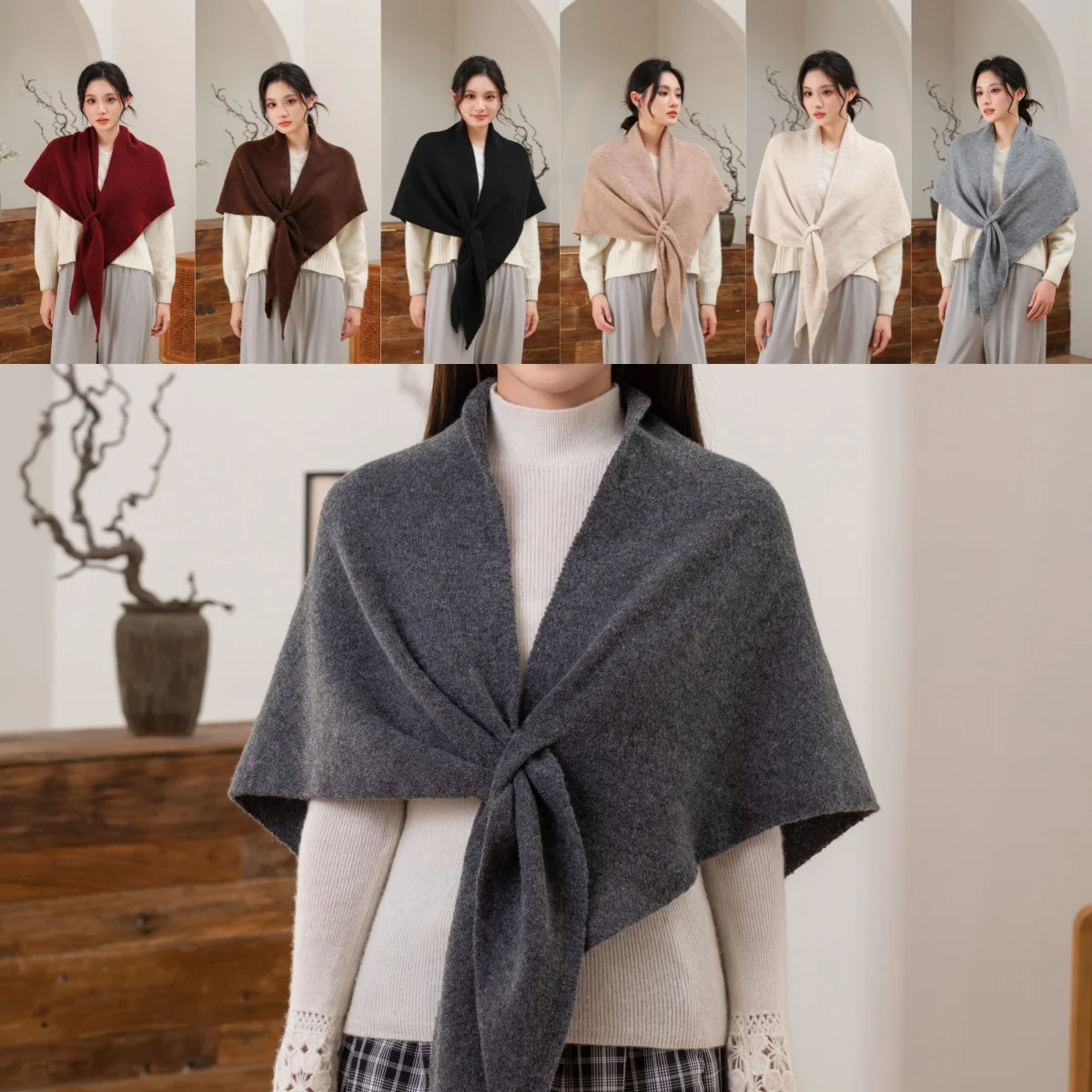 

Вязаная шаль для осени и зимы, для использования в кондиционированных помещениях, крупная вязаная шаль-накидка, модная верхняя одежда, универсальный однотонный шарф