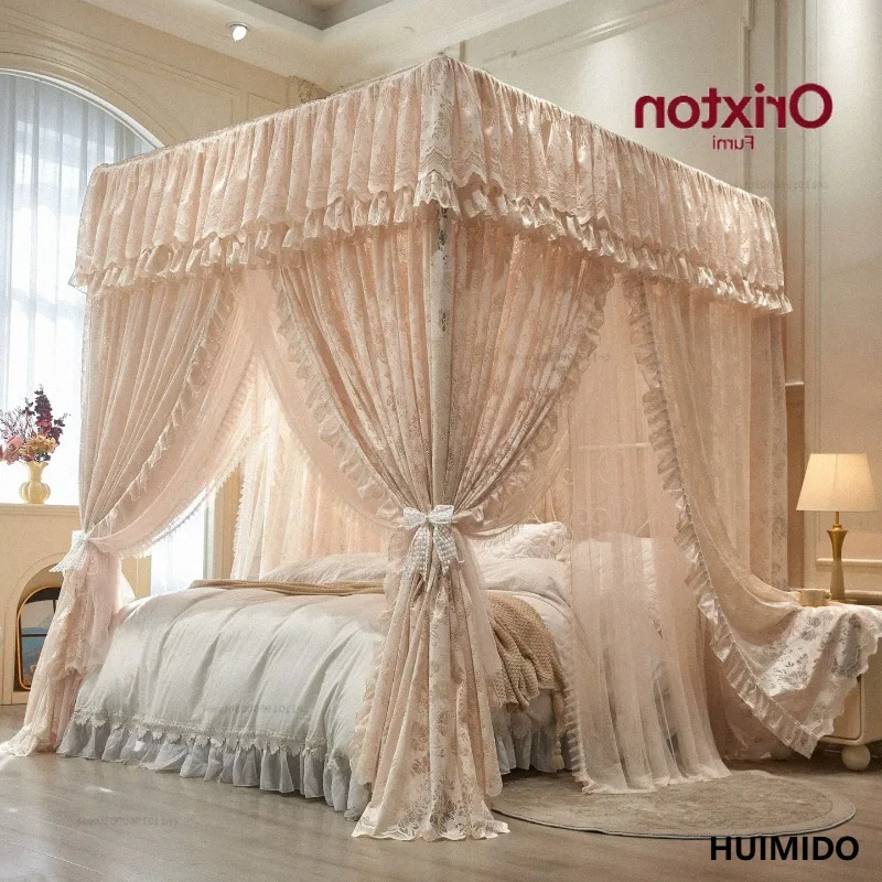 Latest Double Layers Lace Princess Palace Mosquito Net with Frame Luxury Jacquard Three-door Bed Curtain Tent for Home