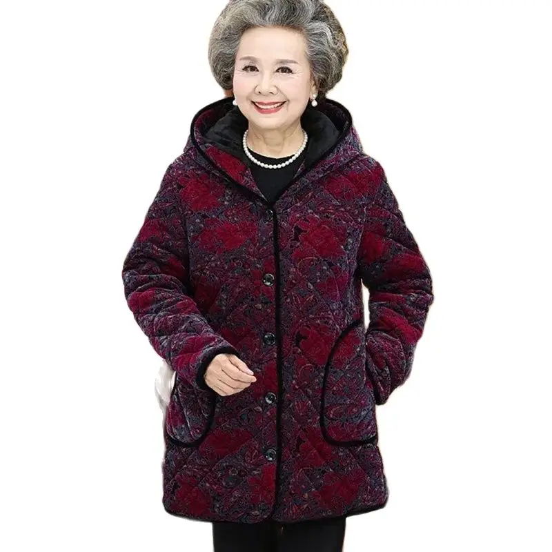 2023 Elderly Women's Winter Clothing Hooded Corduroy Cotton Jacket thicken 50 60 70 Years Old Grandmother Warm Cotton Coat Parka