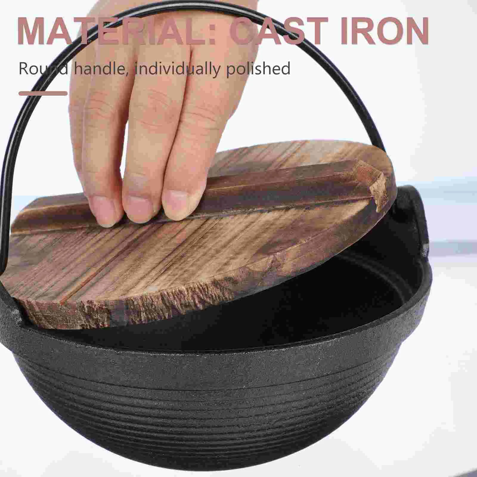 Japanese Hot Pot Delicacy Multifunctional Stockpot Picnic Cookware Iron Pig Ramen Cooking with Lid Wood Style Camping