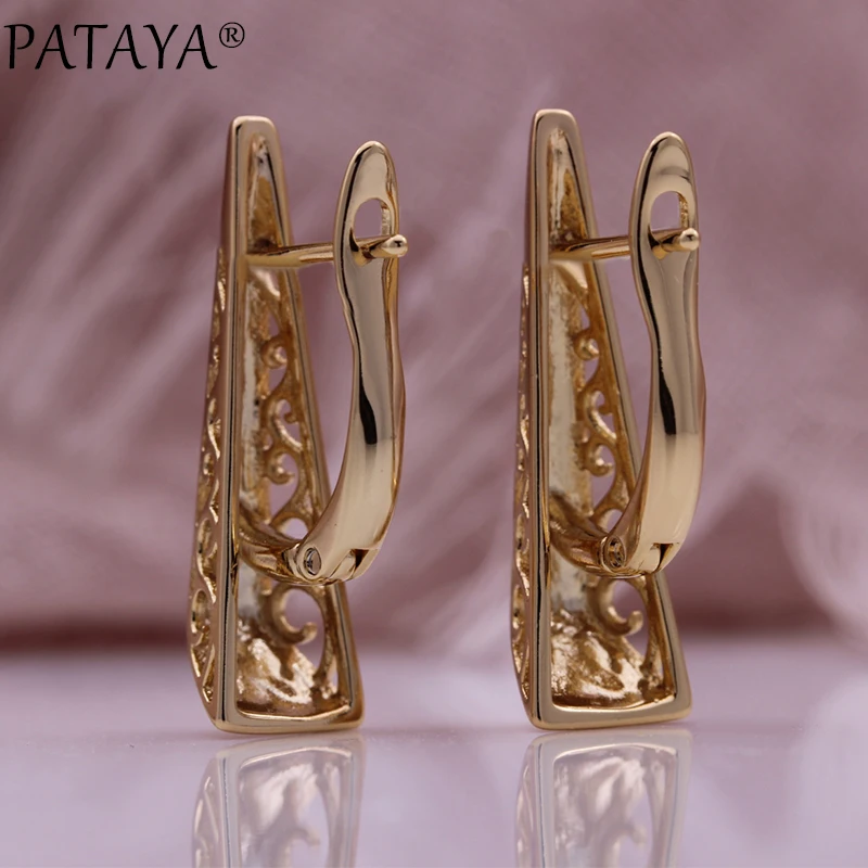 PATAYA جديد لامعة الجوف المعادن إسقاط أقراط 585 ارتفع الذهب اللون بسيط المرأة مجوهرات الإبداعية موضة هدايا عيد الميلاد أقراط