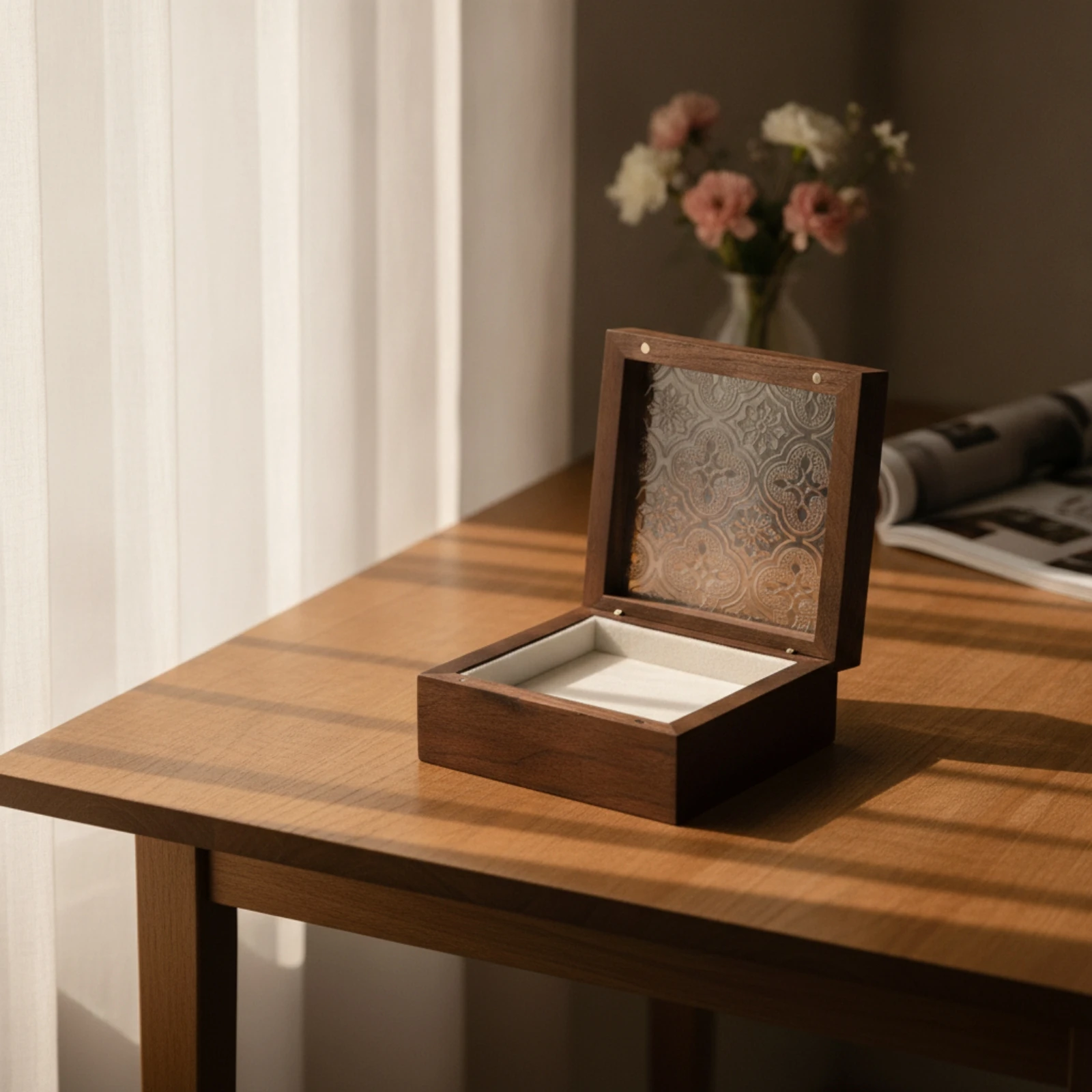 

Jewelry Box with Window Wooden Jewelry Box Hinged Padded for Women, Dresser, Vanity
