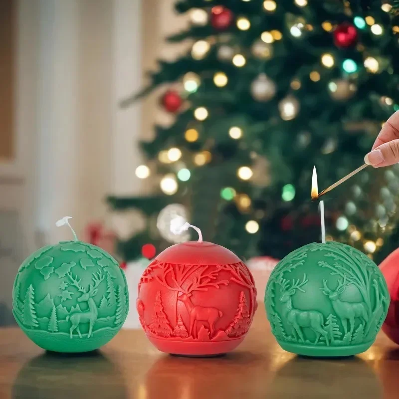 Christmas Tree Reindeer Ball Candle Mold DIY Crafts Aroma Stone Diffuser Silicone Resin Casting Supplies Handmade Decor Gift