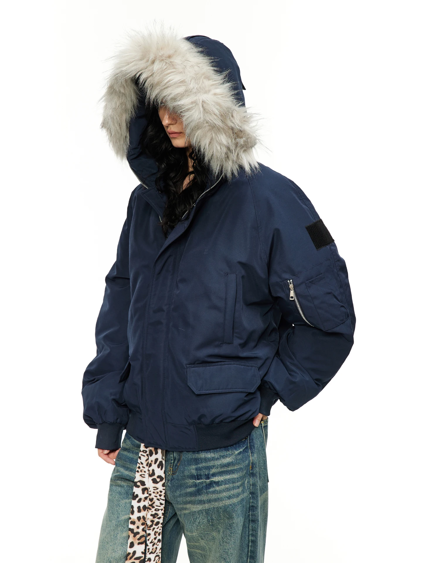 Men Women 2025 Winter New Fashion Retro Faux Fur Collar Hooded Thickened Parkas Warm Tooling Parkas Solid Color Hoodies Coats