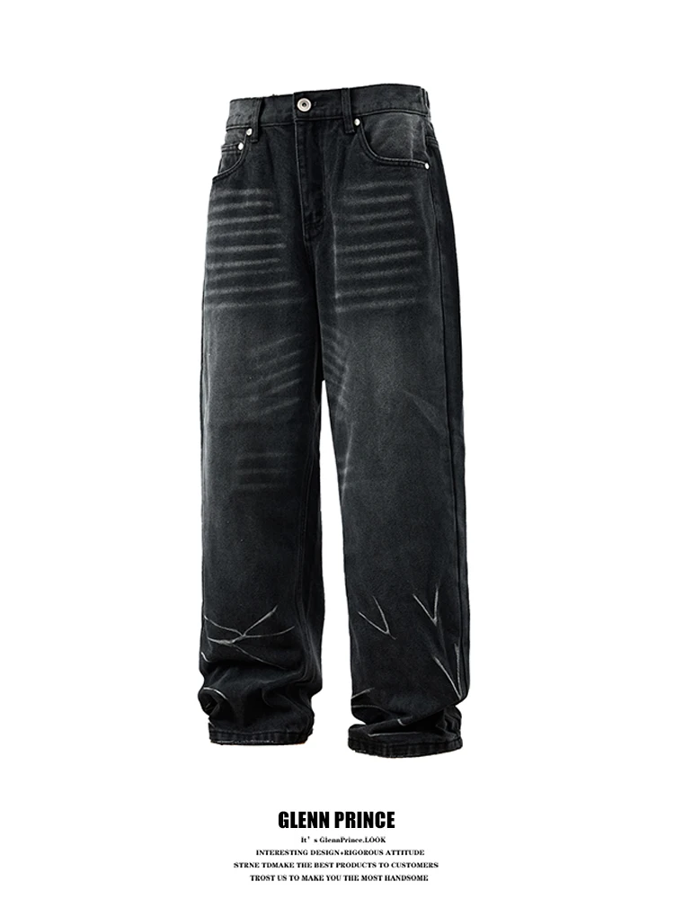 

Мужские джинсы Bla Wide Leg: свободный крой, прямой силуэт, стиль American High Street, дизайн Cleanfit, повседневные.