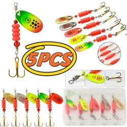 5Pcs/metal Spoon Lure with Three Hooks Rotating Bait with Fishing Gear Box Hard Lure with Rotating Glitter Fishing Gear for Pike