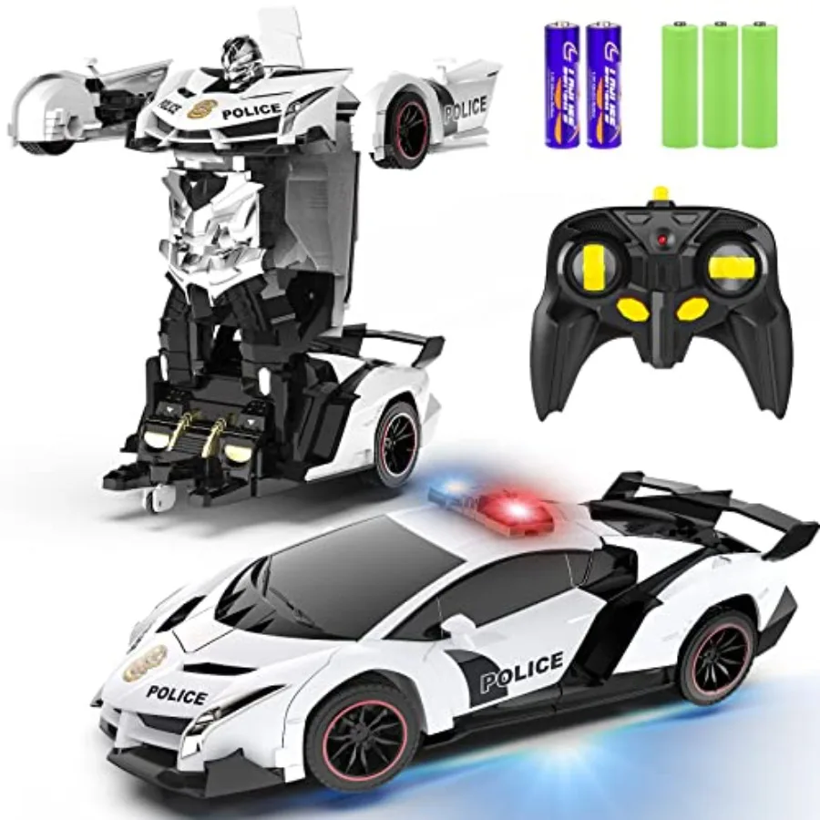 Remote Control Car - Transform Toys Car Robot, One Button Deformation to Robot with Flashing Light, 2.4Ghz 1:18 Scale Transform