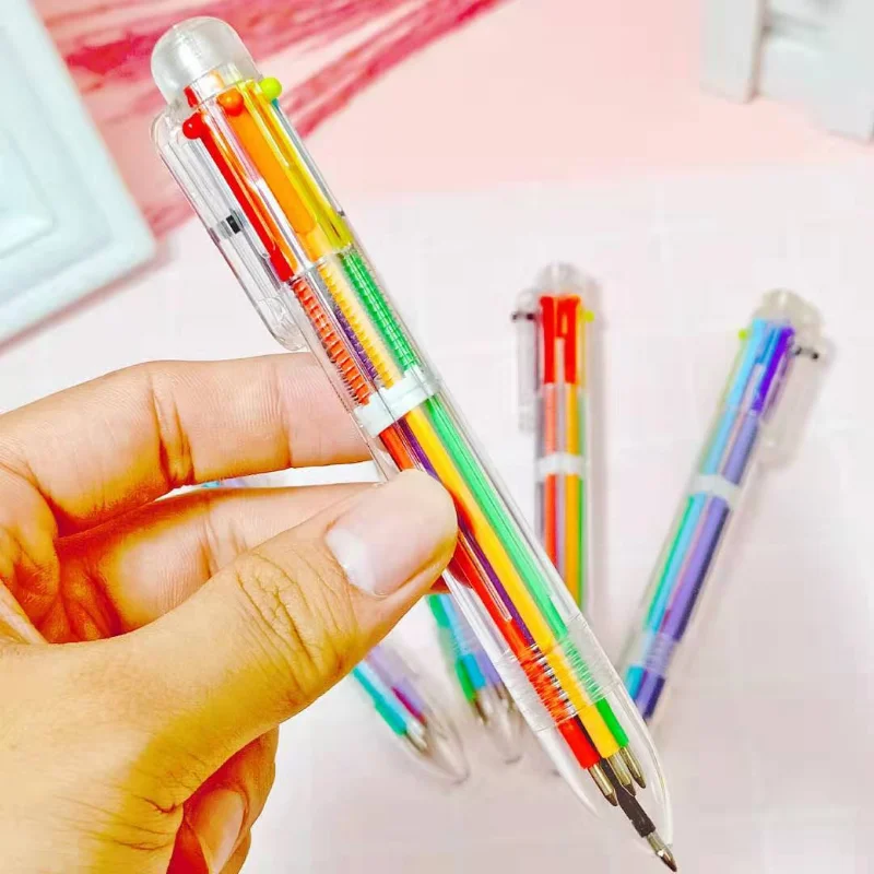 1 Pcs New Arrival Novelty Multicolor Ballpoint Pen Multifunction 6 In1 Colorful Stationery Creative School Supplies