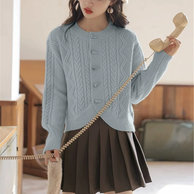 Loose Fashion Short Sleeve Knitted Wool Coat Women Spring Autumn Edition Slimming Trendy Top Wide Shoulder Length E1050