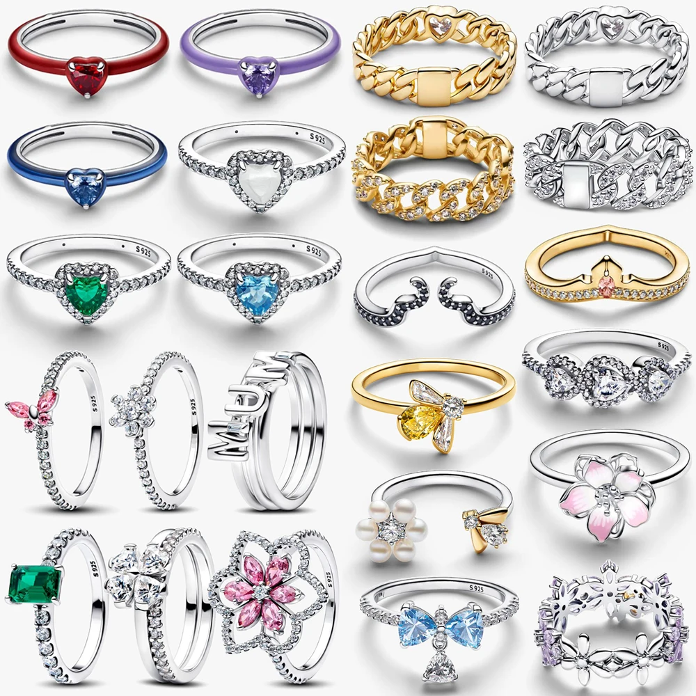 

2026 New 925 Silver Multi colored Heart shaped Bee Noble Princess Crown Lucky Bow ME Ring Exquisite DIY Charm Jewelry Gift