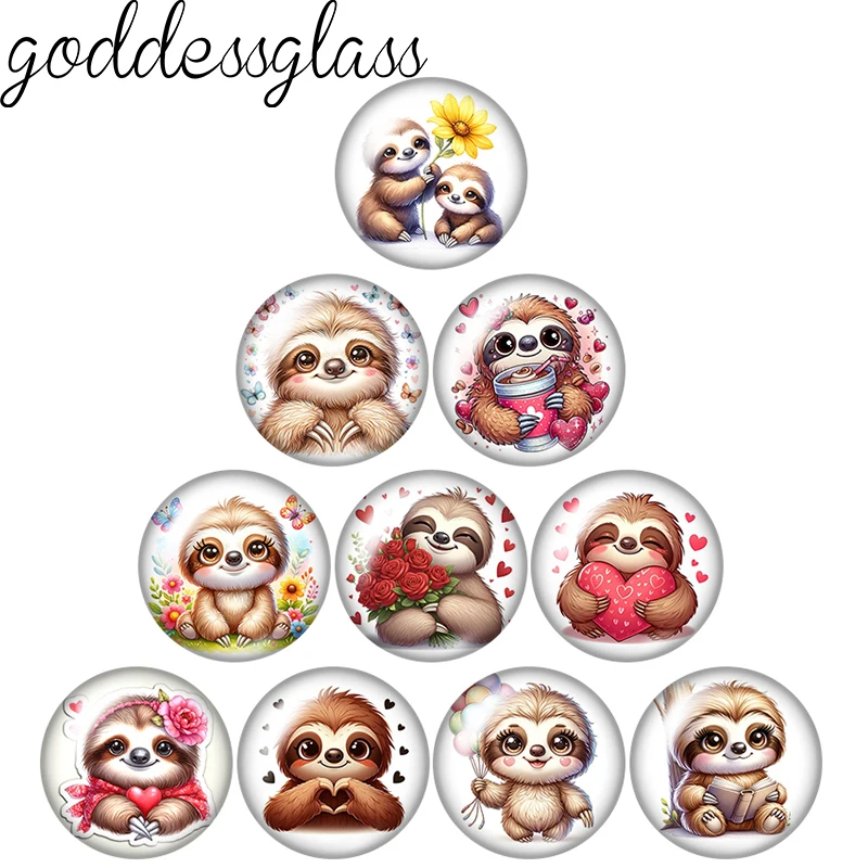 Cartoon Animal sloth Slowly Cute 12mm/18mm/20mm/25mm Round photo glass cabochon flat back Making findings Jewelry