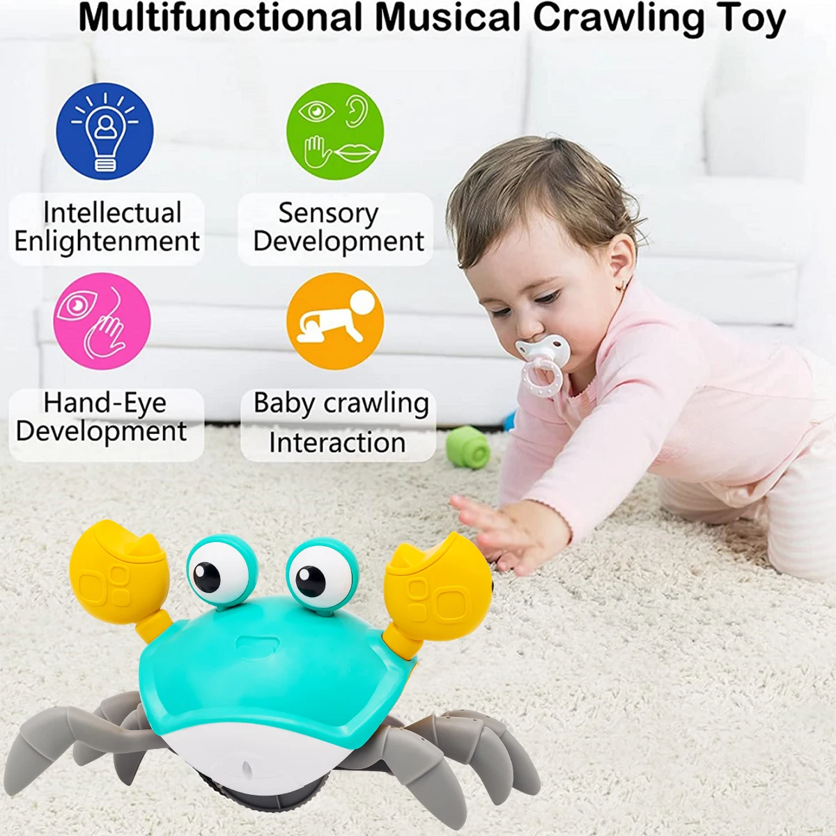 Crawling Crab Baby Toy Tummy Time for Baby Games Development Rechargeable Crab Fujao Toy Toddler 0-12 12-36 Months