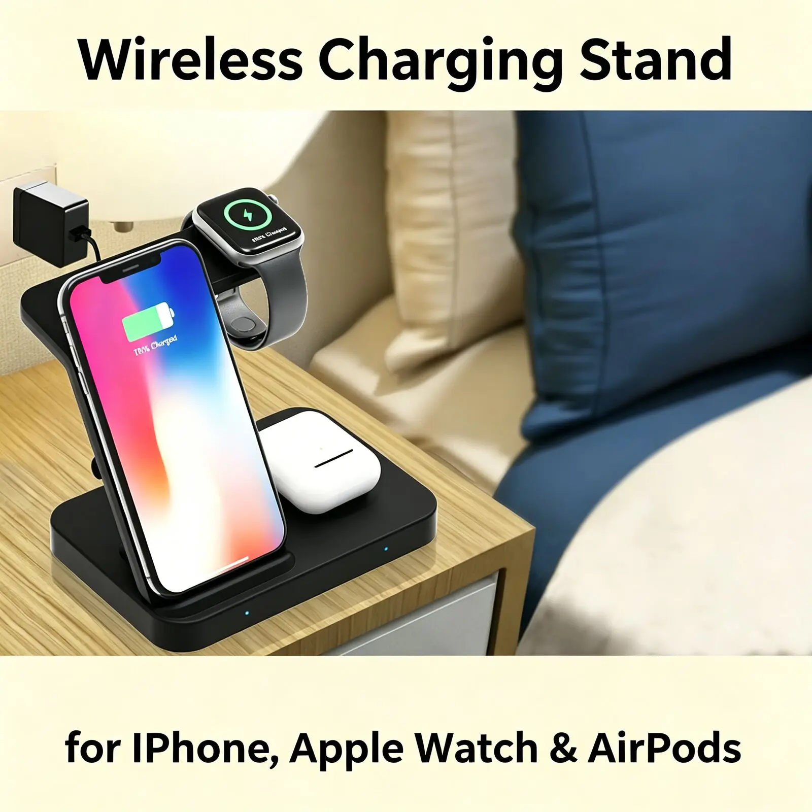 

Universal 3-in-1 Wireless Charging Stand Anti-Overheat Protection Qi Fast Charger for iPhone 16/15/14 Apple Watch AirPods