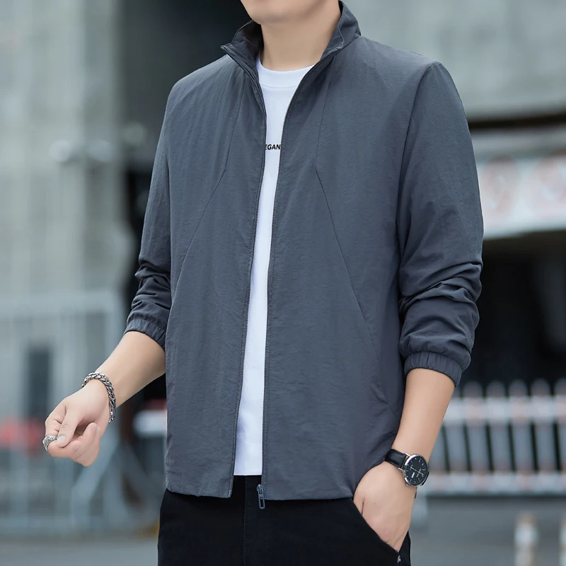 

Весенне-осеннее мужское повседневное свободное пальто с воротником-стойкой и воротником-стойкой, длинное пальто из полиэфирного волокна све