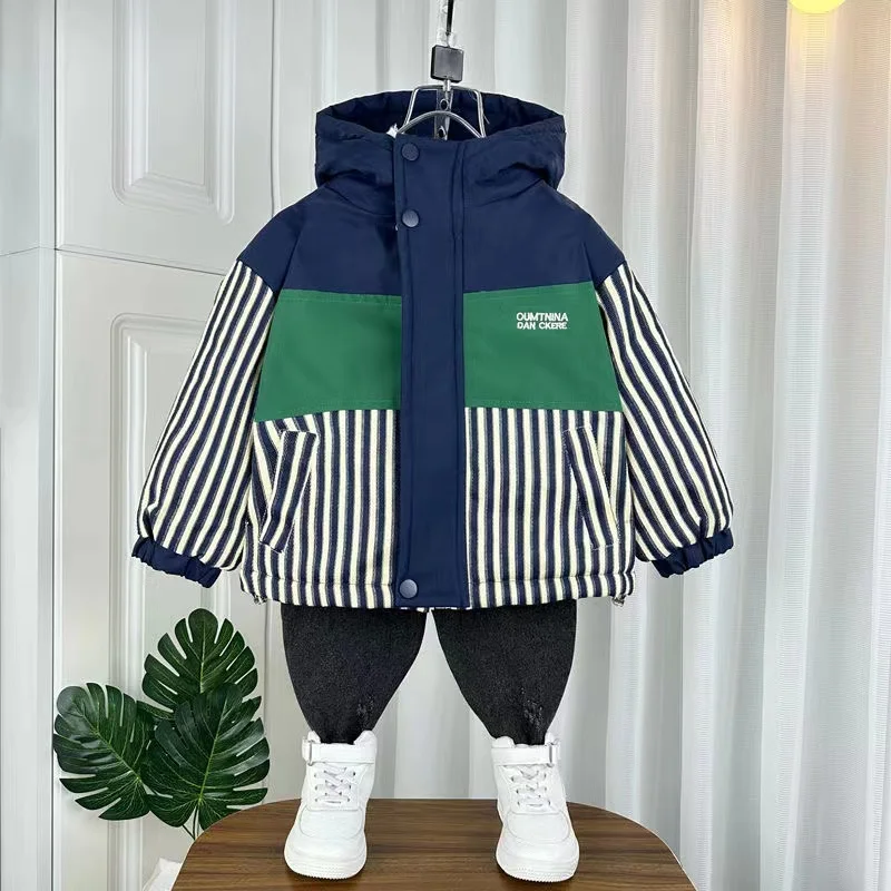 Boys Plush Jacket Autumn And Winter Korean Version Boys Cotton Jacket Boys Stylish Warm Jacket Children's Style Overcoming