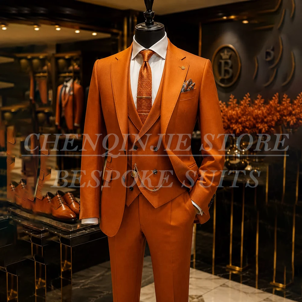 Slim Fit Men's Suits Formal Business Banquet 3 Piece Jacket Pants Vest Sets Fashion Customized Wedding Male Clothing Terno