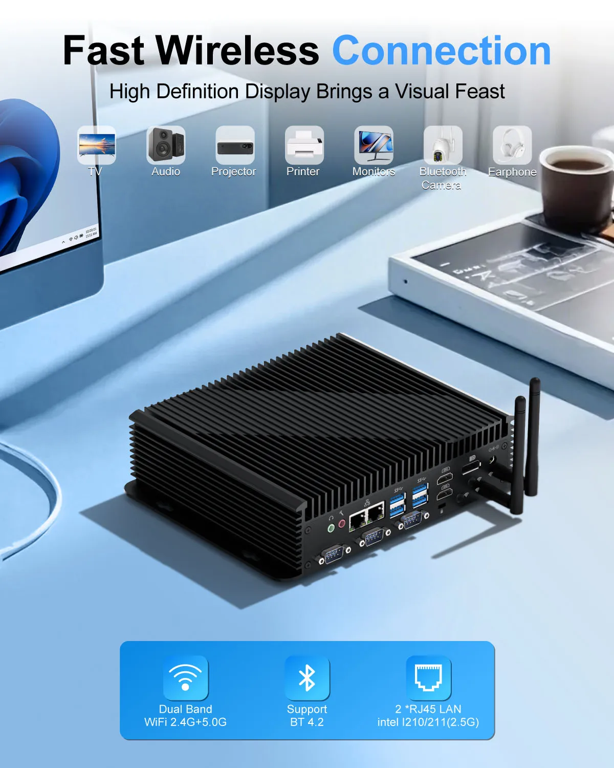 HYSTOU 2025 nuovo 12th 1235U Industrial Gen senza ventola Intel Mini PC ampia tensione DC 9V Micro computer desktop Core i5 NUC 4K